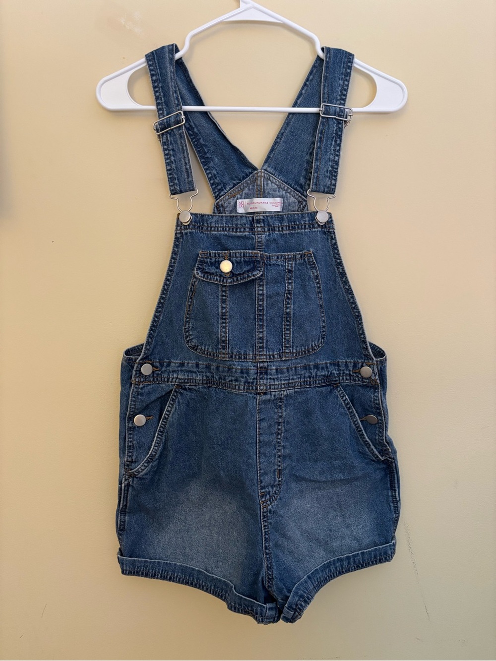 No Boundaries Womens' Blue Denim Short Overalls